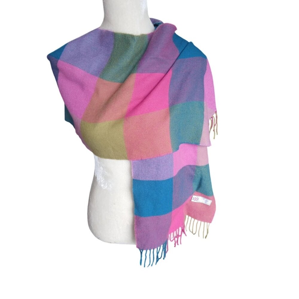 Colorful Plaid 100% Cashmere Scarf - Made in England